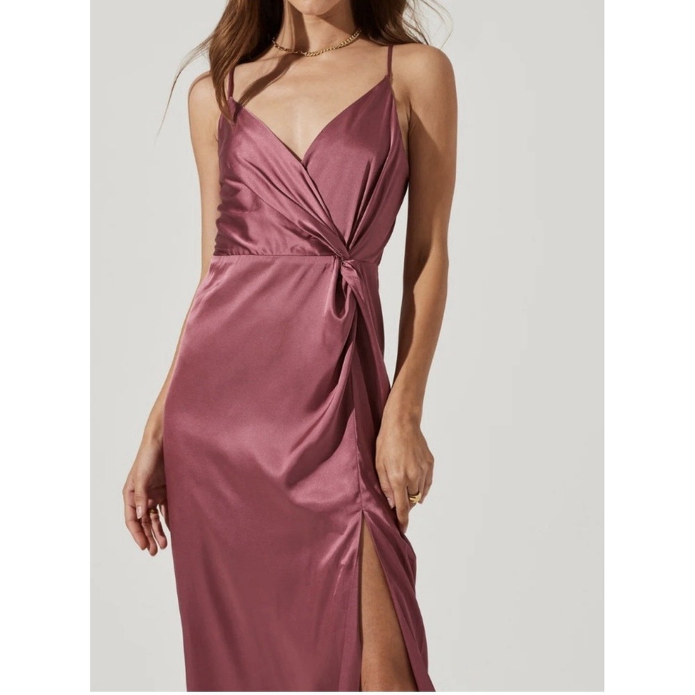 Astr Satin Mauve Wrap Midi Dress